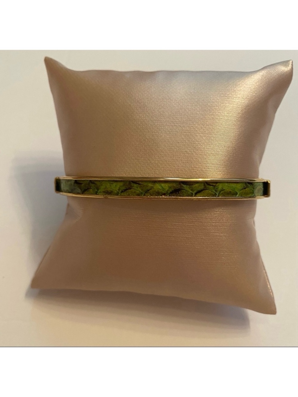 SCA-TEL FIRENZE BRACELET SKINNY HINGED BANGLE GOLD TONE PLATED GREEN SNAKESKIN